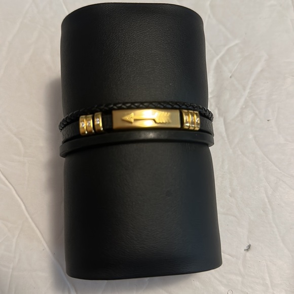 Men Stainless Steel Leather black Bracelet SM - Picture 3 of 5